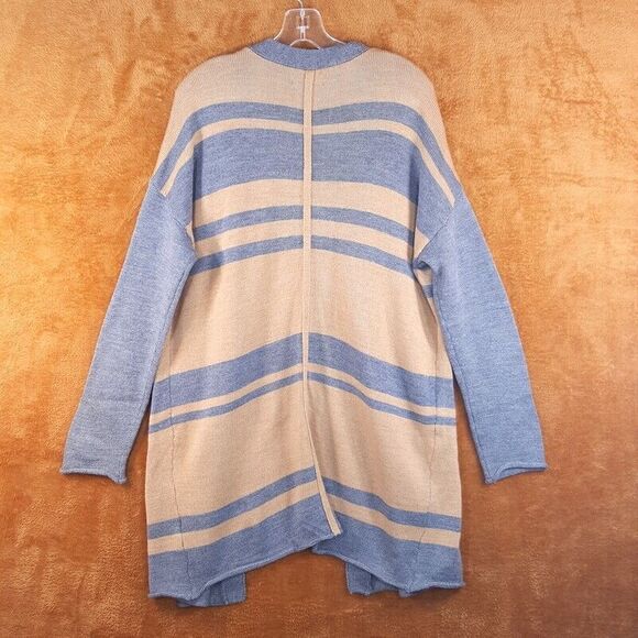 CYNTHIA ROWLEY Womens Sweater Large Tan Gray Cardigan Merino Wool Open Pockets - Picture 3 of 8